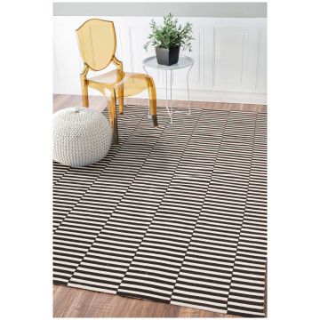 Rugsville Platinum Bucha Black white Cotton Dhurrie Rug 21191