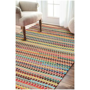 Rugsville Zigzag Multi Chindi Dhurrie Rug 21177