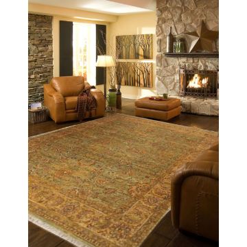 Rugsville Oushak Green & Light Gold Wool Rug (270 x 360 cm)